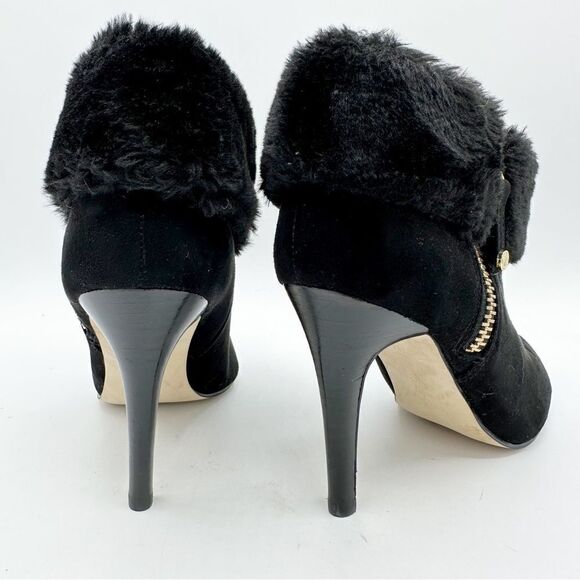 Marc Fisher Black Faux Fur Trimmed Suede Pointed Toe Stiletto Booties Shoeties 7 - Picture 4 of 11